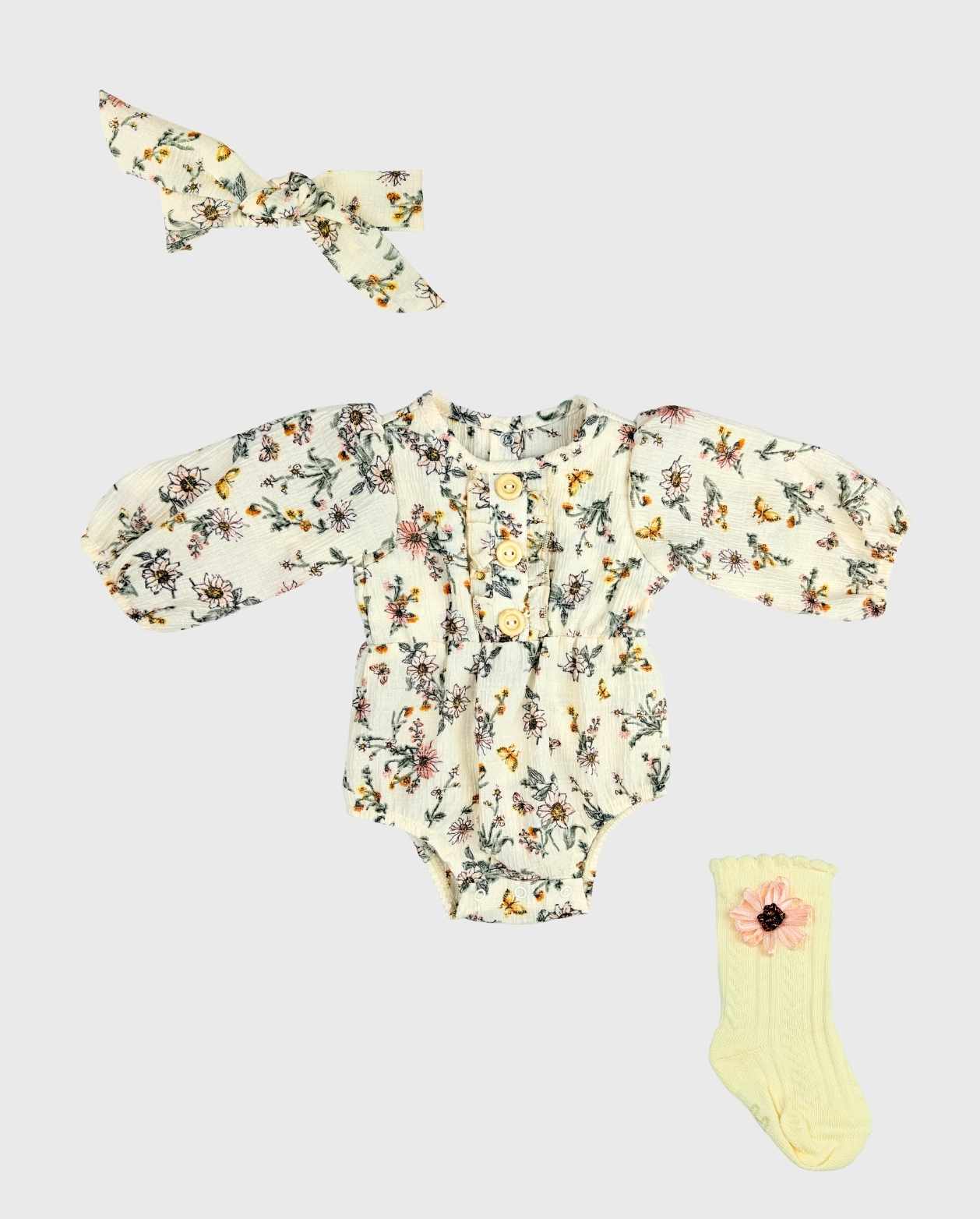 Body Manga Larga Flores con Medias