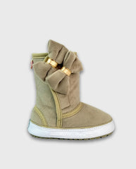 Botas Velcro Moño Beige Huellitas Niña