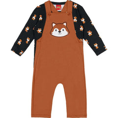 Conjunto Infantil Overol Zorrito y Camiseta Manga Larga Café