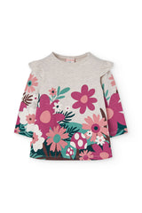 Vestido Manga Larga Gris Flores Boboli