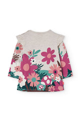 Vestido Manga Larga Gris Flores Boboli