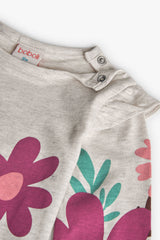 Vestido Manga Larga Gris Flores Boboli