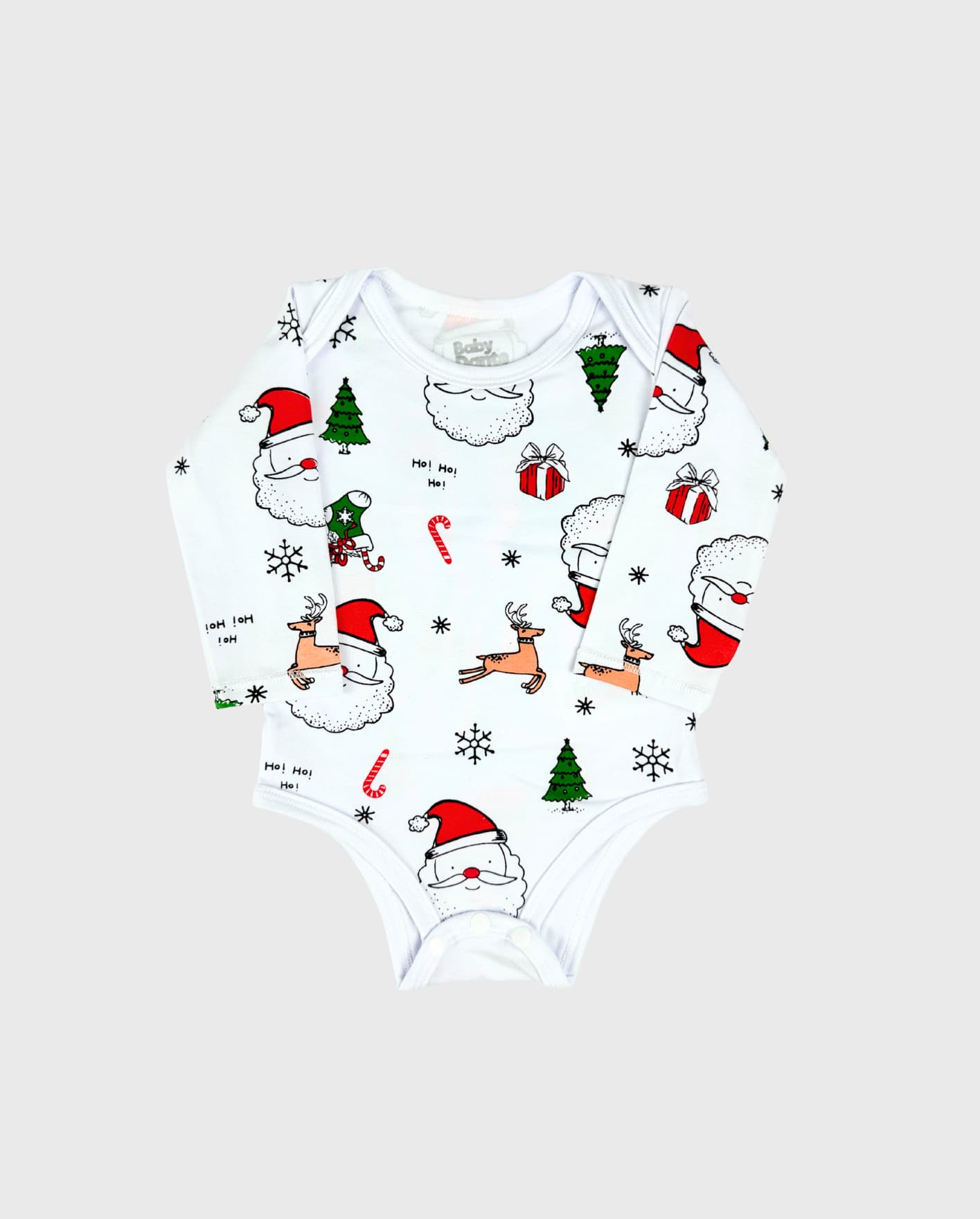 Body Manga Larga Estampado Papa Noel Blanco