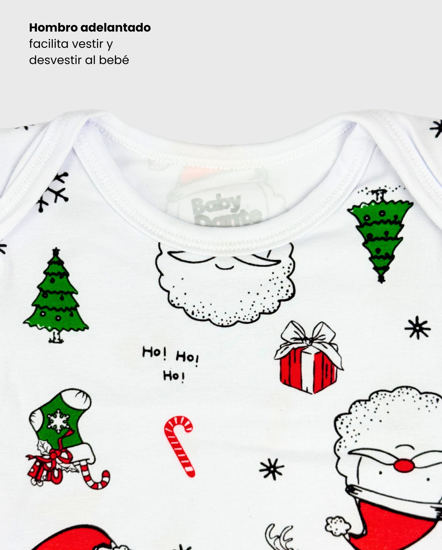 Body Manga Larga Estampado Papa Noel Blanco