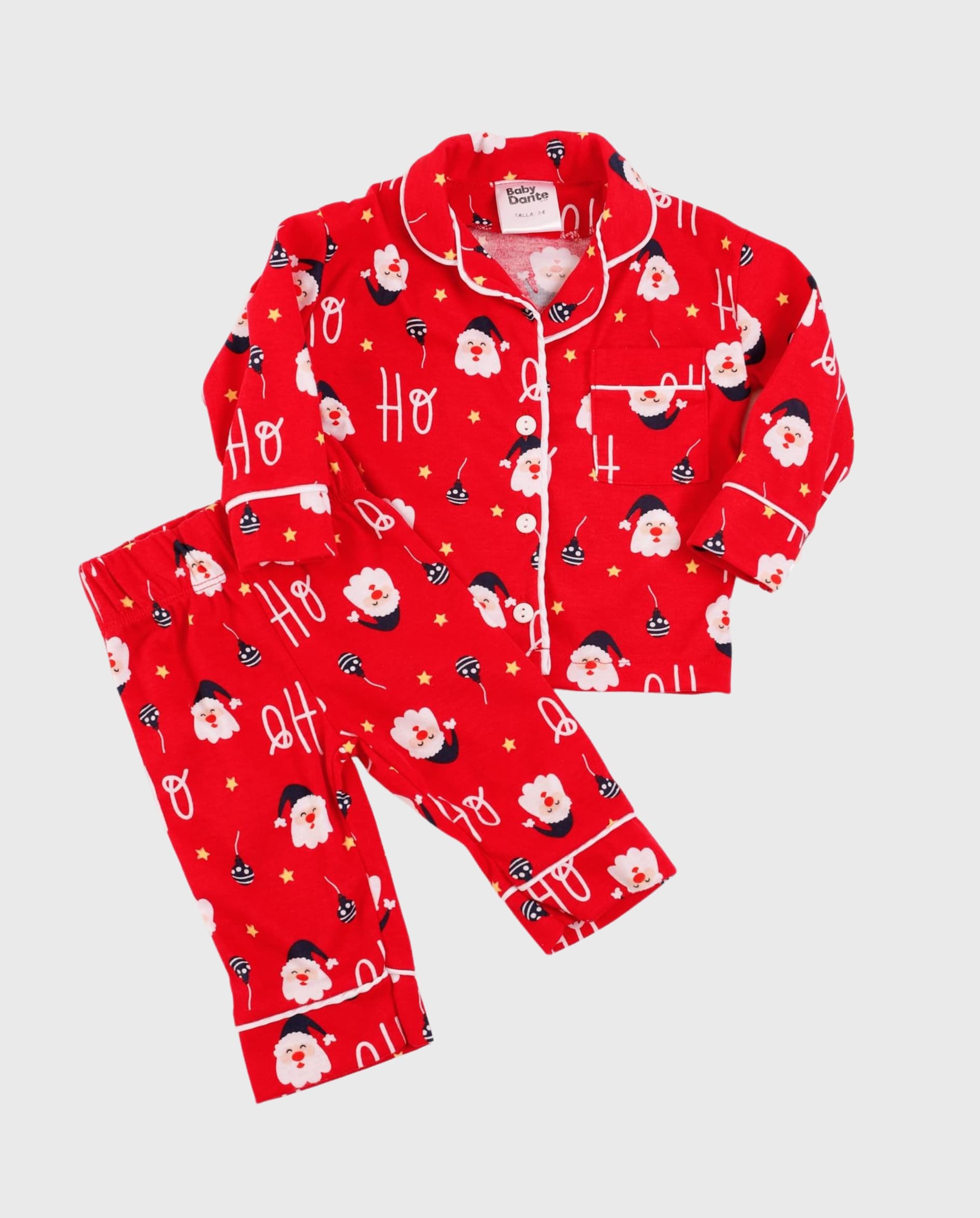 Pijama Manga Larga Estampado Papa Noel Rojo