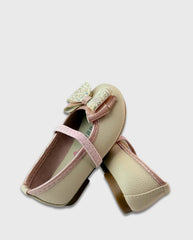 Baletas Moño Brillos Crema Moda