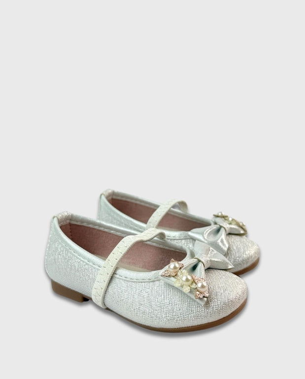 Baletas Moño Detalle Flores Blanco