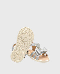 Sandalias Moño Corazones Plateado Suela