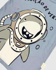 Camiseta Para Niño Estampado Tiburón Azul