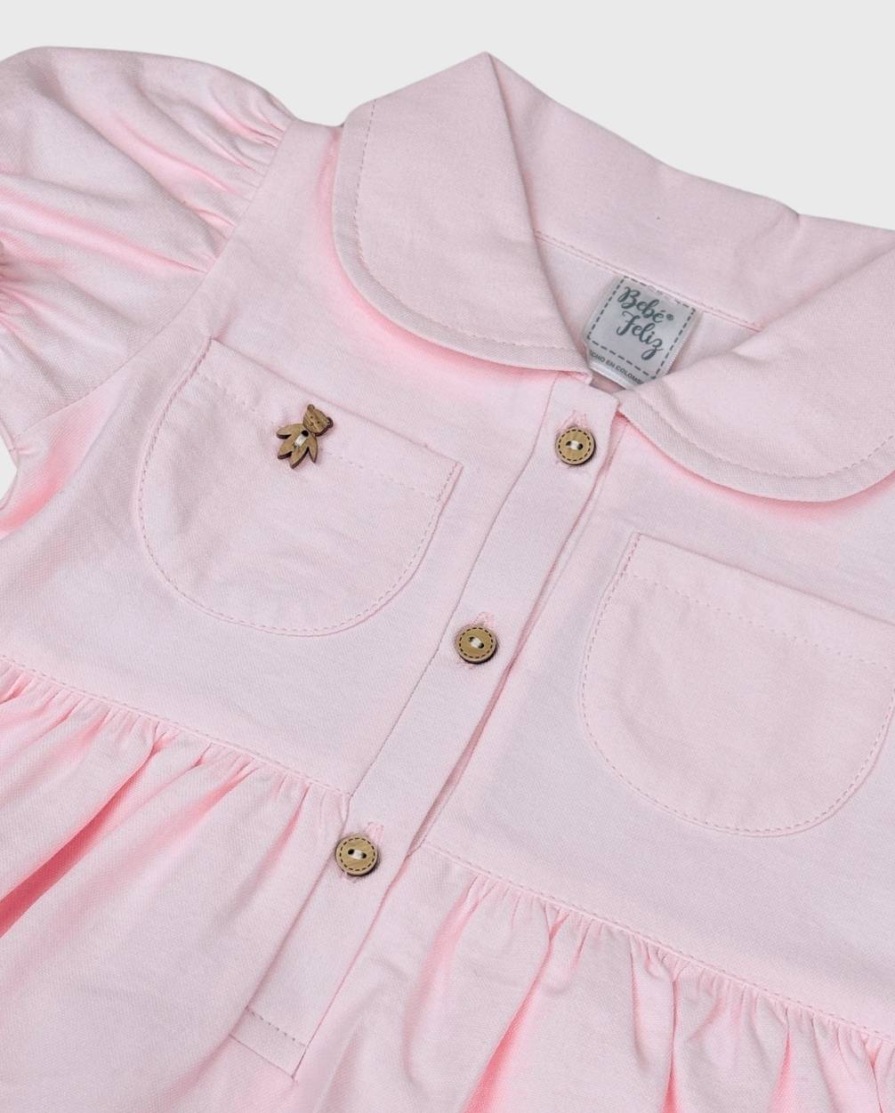 Vestido Cuello Osa Rosa Textura