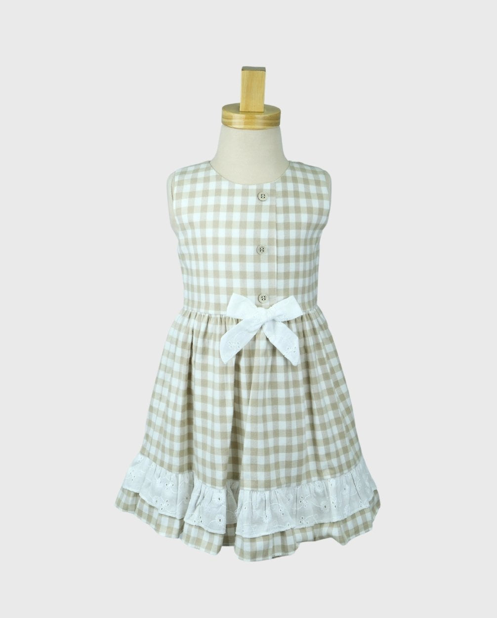 Vestido Cuadros Detalle Ojalillo Beige