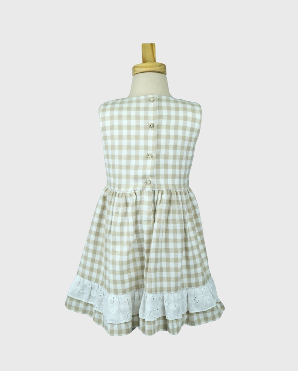 Vestido Cuadros Detalle Ojalillo Beige Verano