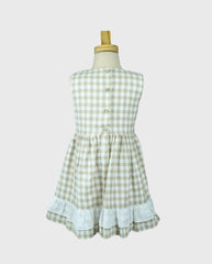 Vestido Cuadros Detalle Ojalillo Beige Verano