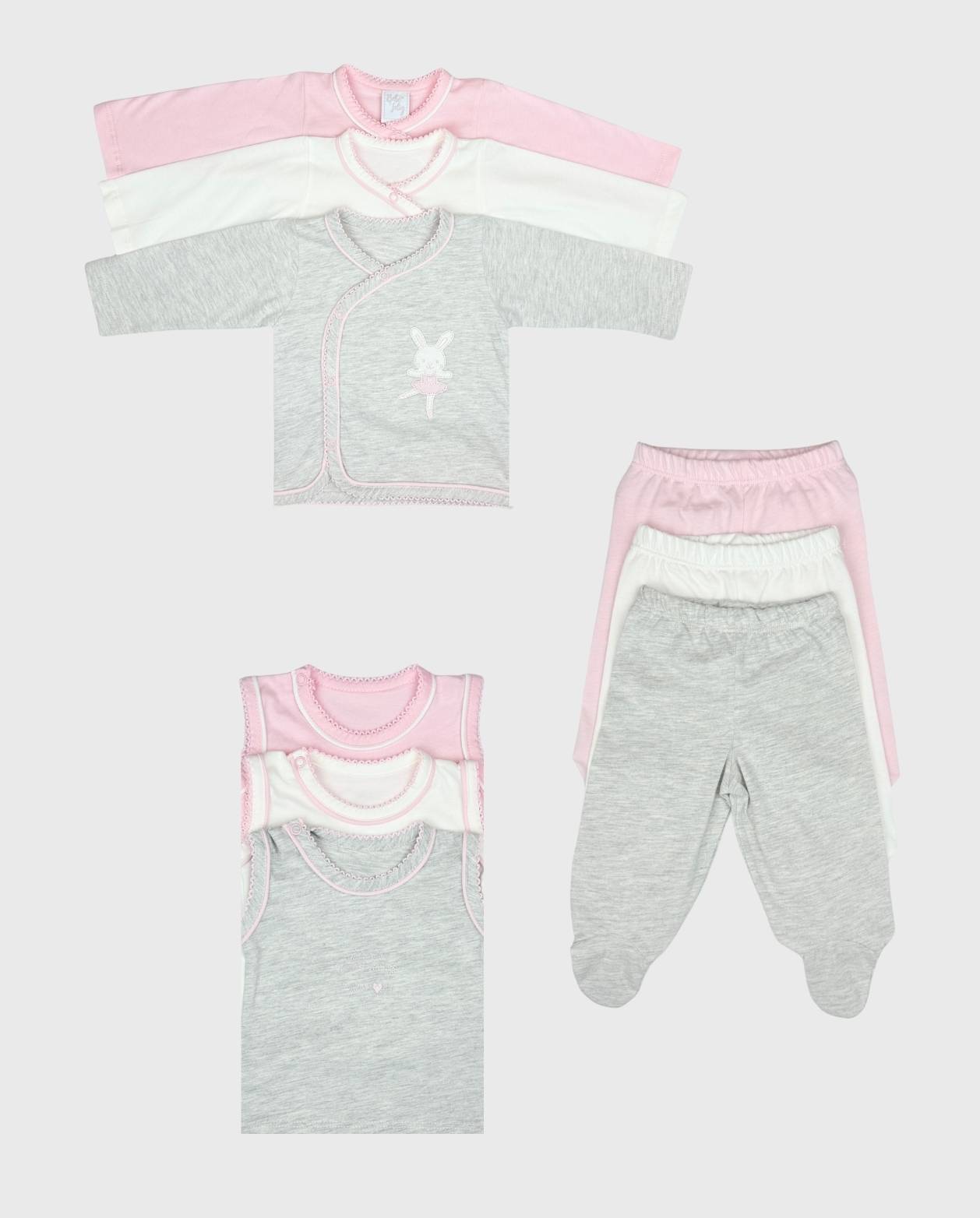 Set 3 Conjuntos Detalles Bordados Bebé Rosa
