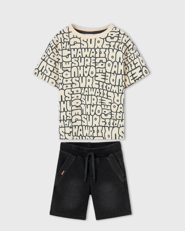 Conjunto Bermuda Letras Beige Boboli