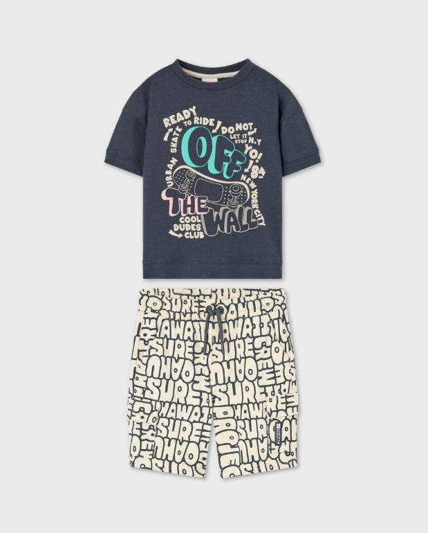 Conjunto Bermuda Letras Gris Boboli