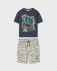 Conjunto Bermuda Letras Gris Boboli