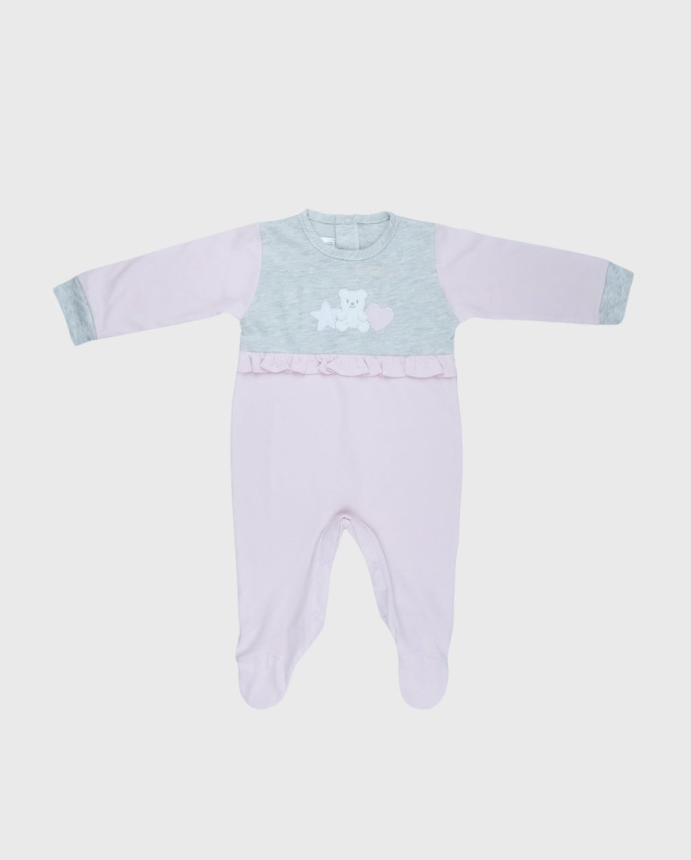 Pijama Enteriza Bordado 100% Algodón Gris Rosa