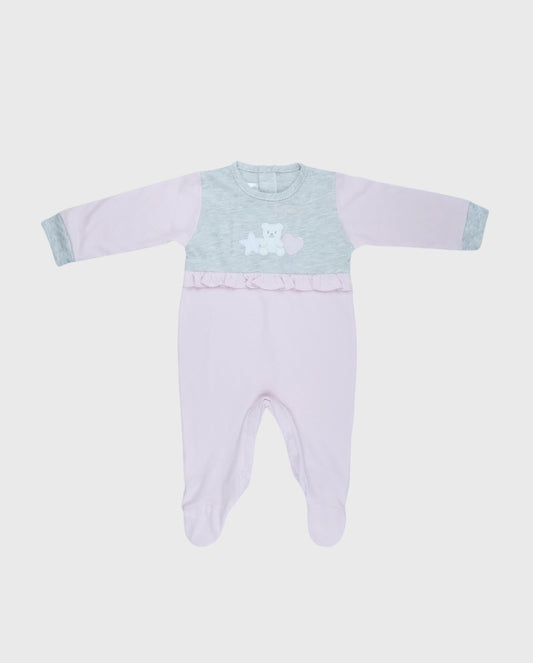 Pijama Enteriza Bordado 100% Algodón Gris Rosa