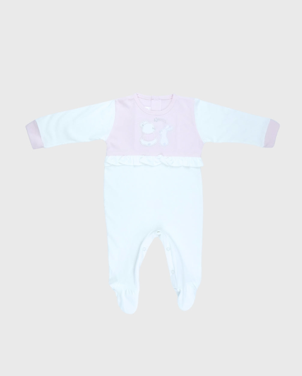 Pijama Enteriza Bordado 100% Algodón Blanco Rosa