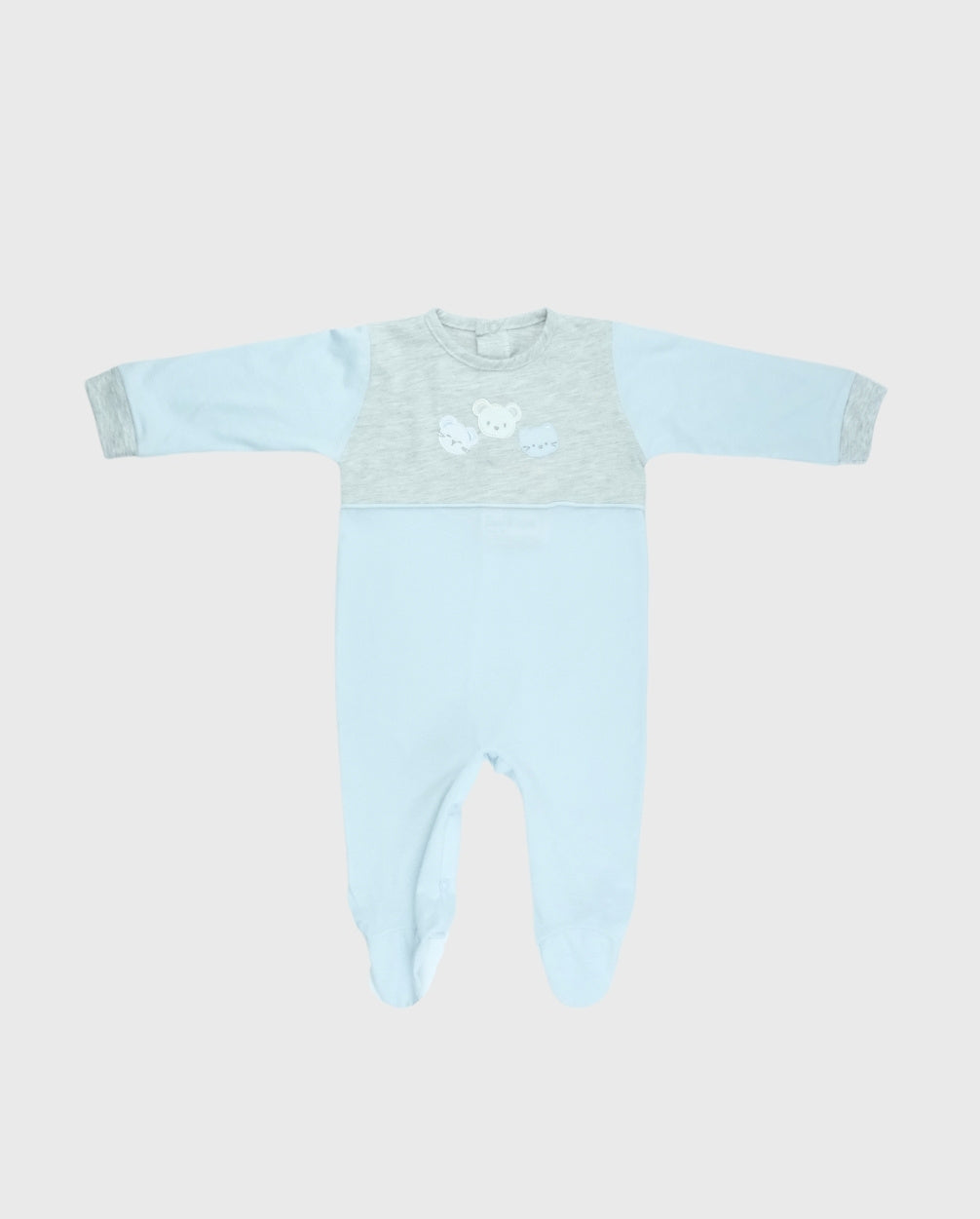 Pijama Enteriza Bordado 100% Algodón Gris Azul