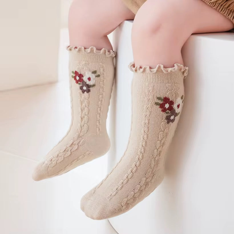 Medias Caladas Flor Beige