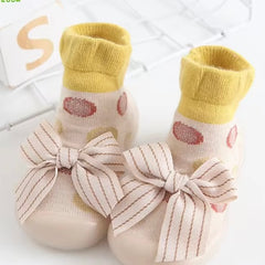 Medias Con Suela Moño Puntos amarillo