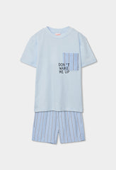 Pijama Bermuda Estampado Rayas Azul Boboli