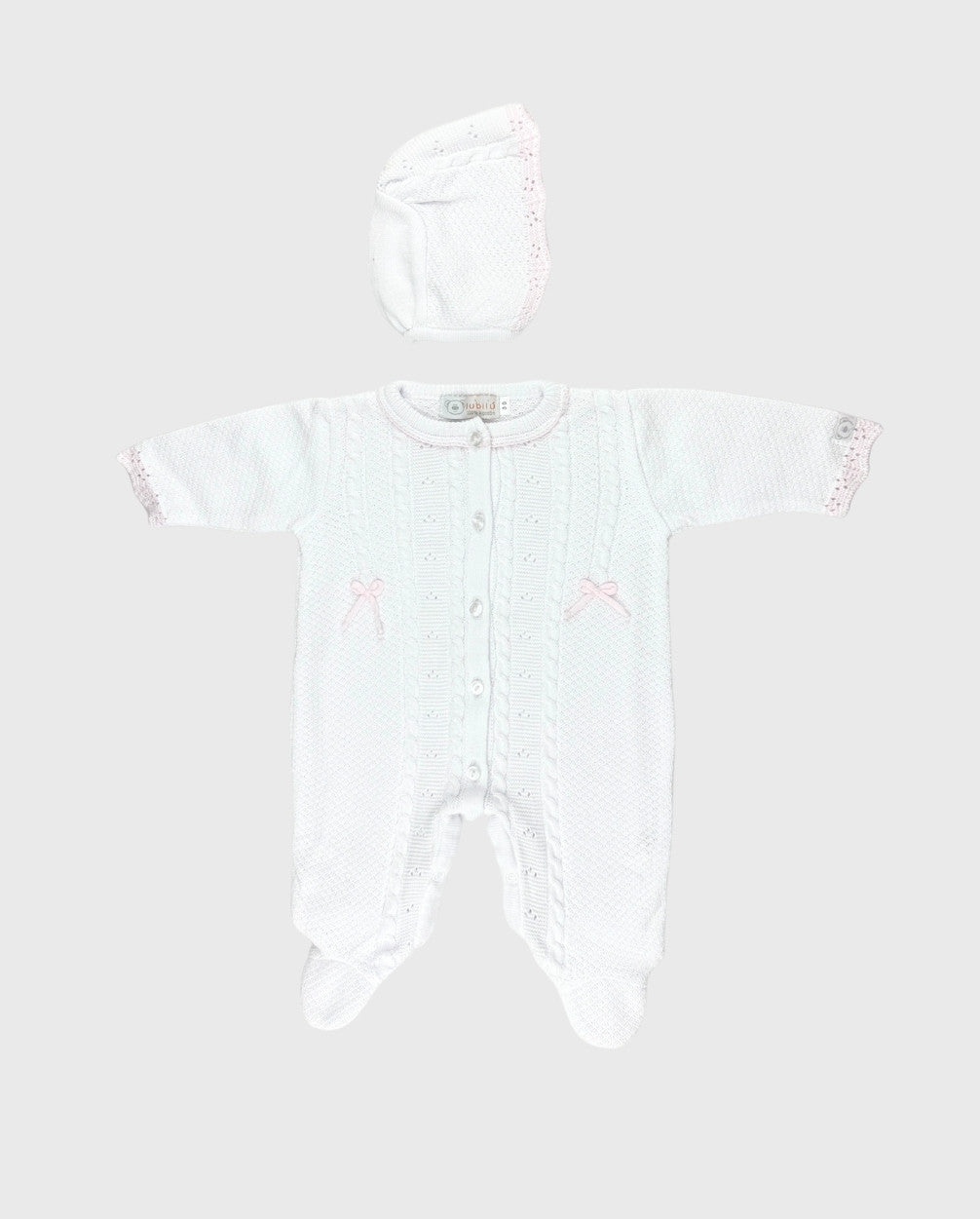 Primer Día Tejido Enterizo 100% Algodón Detalles Rosa