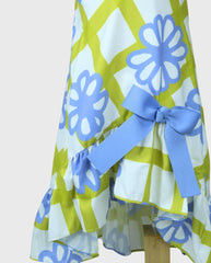 Vestido Estampado Flores Verde Azul Moño