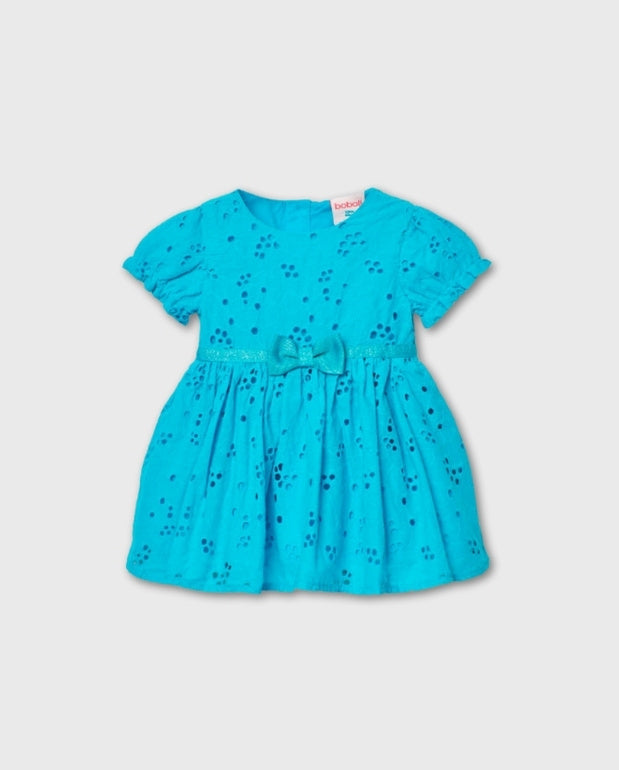 Vestido Ojalillo Bordado Azul Boboli