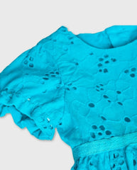 Vestido Ojalillo Bordado Azul Boboli Tela