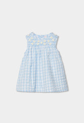 Vestido Bordado Flores Cuadros Azul Boboli