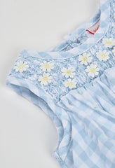 Vestido Bordado Flores Cuadros Azul Boboli DETALLE