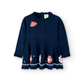 Vestido Tricot Manga Larga Flores Azul