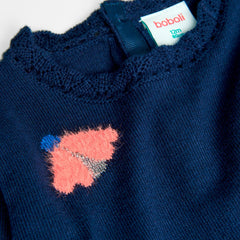 Vestido Tricot Manga Larga Flores Azul