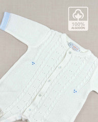 Set Primer Día Tejido Enterizo 100% Algodón Detalles Azul Textura