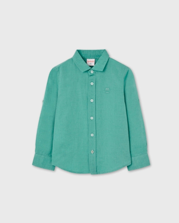 Camisa Manga Larga Lino Verde Boboli Verano