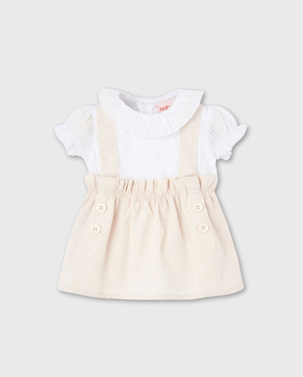 Vestido Combinado Cuello Beige Boboli