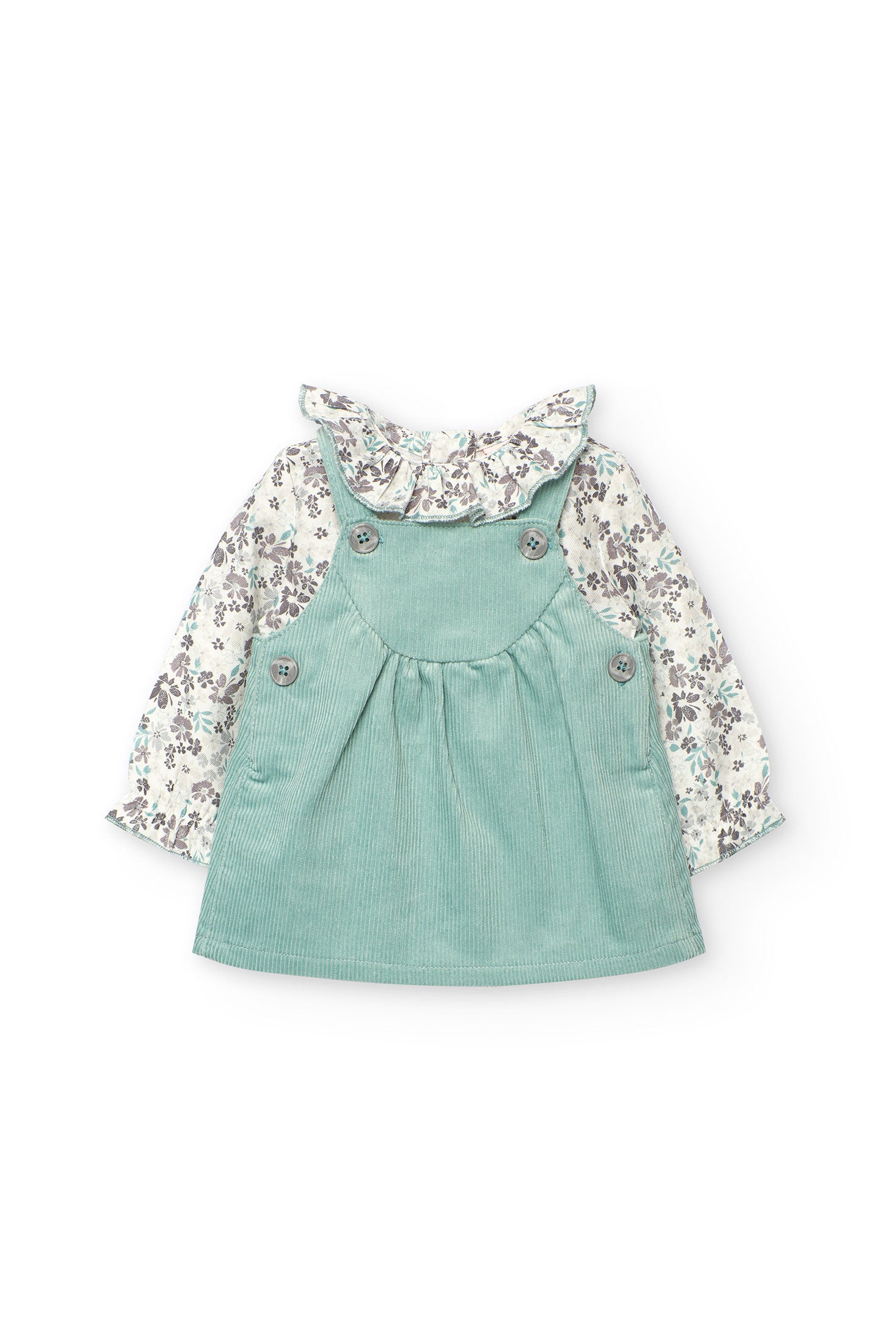 Vestido Pana Flores Verde Menta Boboli