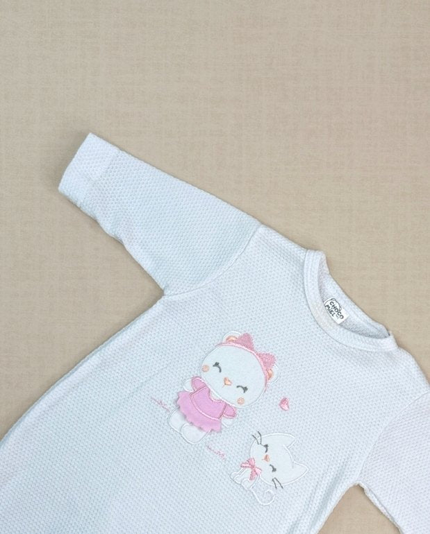 Primer Día Oso y Gato Hello Baby Rosa Textura