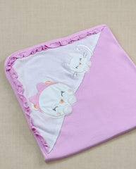 Primer Día Oso y Gato Hello Baby Rosa Cobija