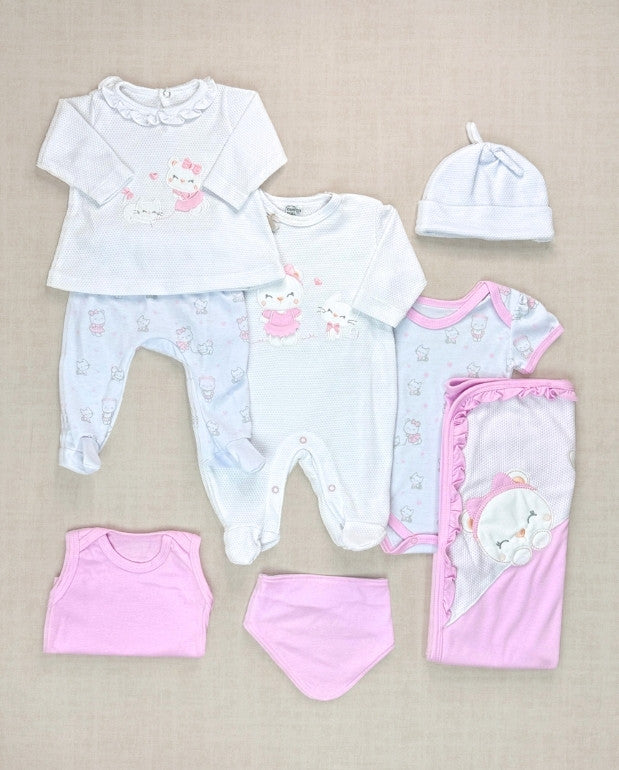 Primer Día Oso y Gato Hello Baby Rosa