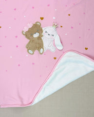 Set Primer Día Oso y Conejo Beige Rosa Heart