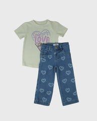 Conjunto Jean Detalle Corazones Joy Baby White