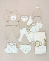 Set Primer Día Chaleco Animales Beige