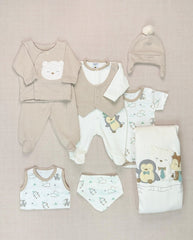 Set Primer Día Chaleco Animales Beige