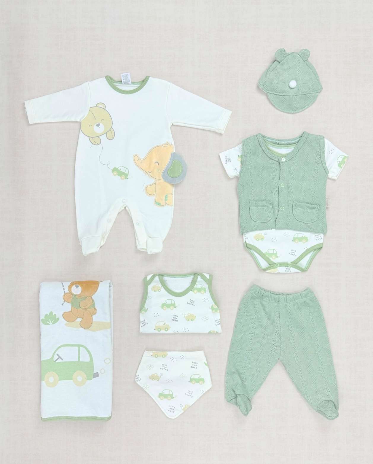 Set Primer Dia Oso Elefante Verde