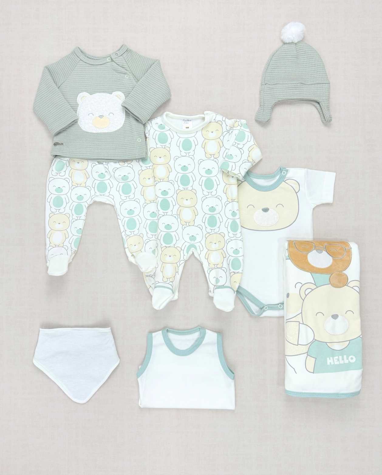 Set Primer Dia Estampado Osos Verde