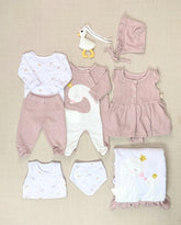 Set Primer Día Bordado Cisne Frambuesa